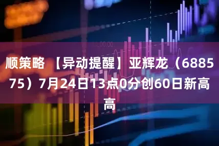 顺策略 【异动提醒】亚辉龙（688575）7月24日13点0分创60日新高
