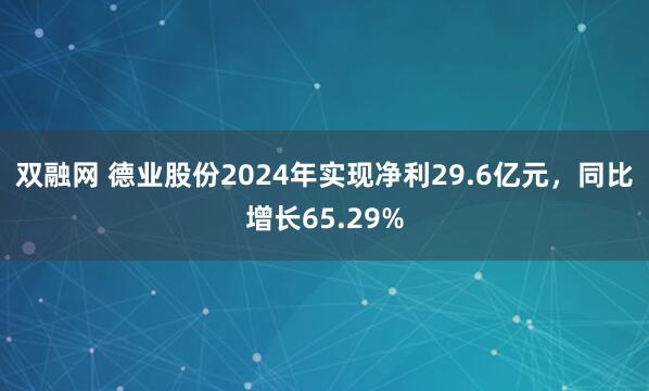 双融网 德业股份2024年实现净利29.6亿元，同比增长65.29%